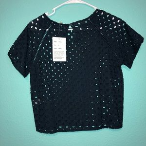 NWT Navy Blue Cropped Blouse Shirt